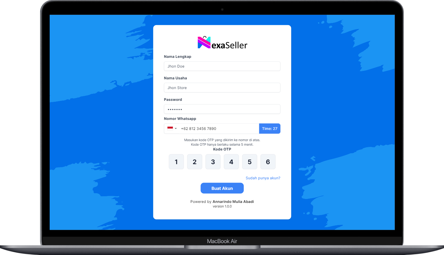 Tampilan input kode OTP